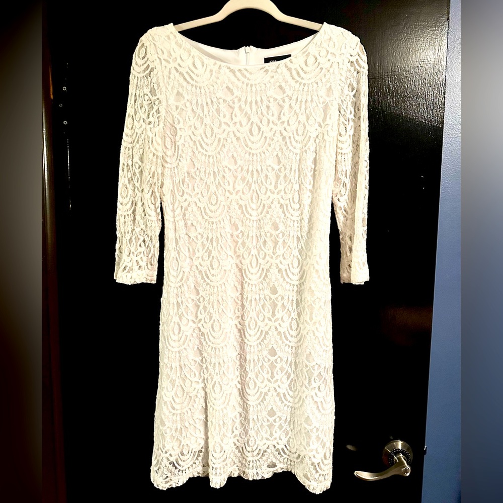 Crochet Lace Detail 3/4 Sleeve Mini Dress